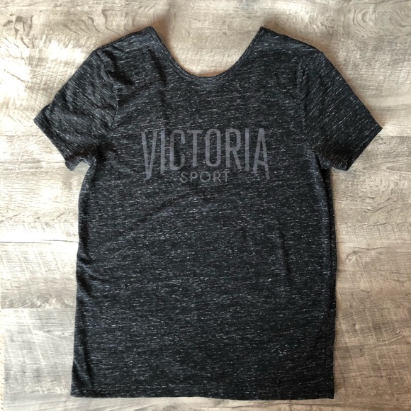 Victoria Sport Black Grey Marled Scoop Back Tee, size Small - Picture 6 of 8